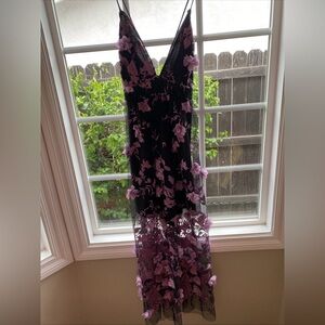 Venus Lavender Black Floral 3-D
Applique Mesh Layered Maxi Dress (16)